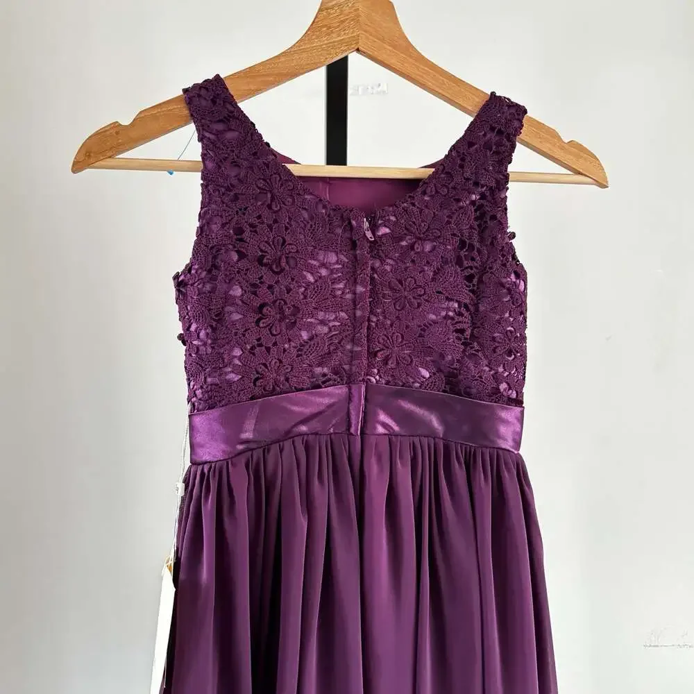LanTing Bride NWT Grape Purple Lace Bodice Sleeveless Chiffon Maxi Formal Gown